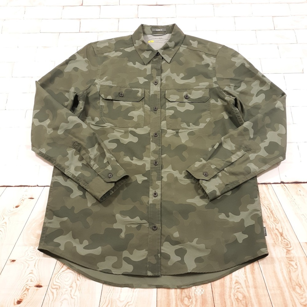 Eddie Bauer Travex Shirt Womens XS Classic Fit Green Camouflage‎ Military Army